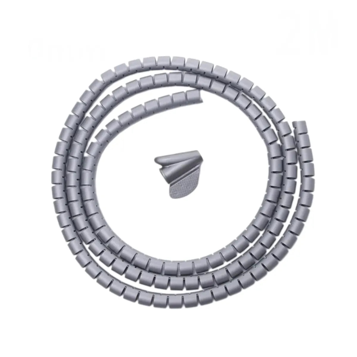Gaine de câbles Helix Wrap gris de 10mm de diamètre et 2m de longueur avec son feed clip de guidage pour le rangement invisible de câbles.