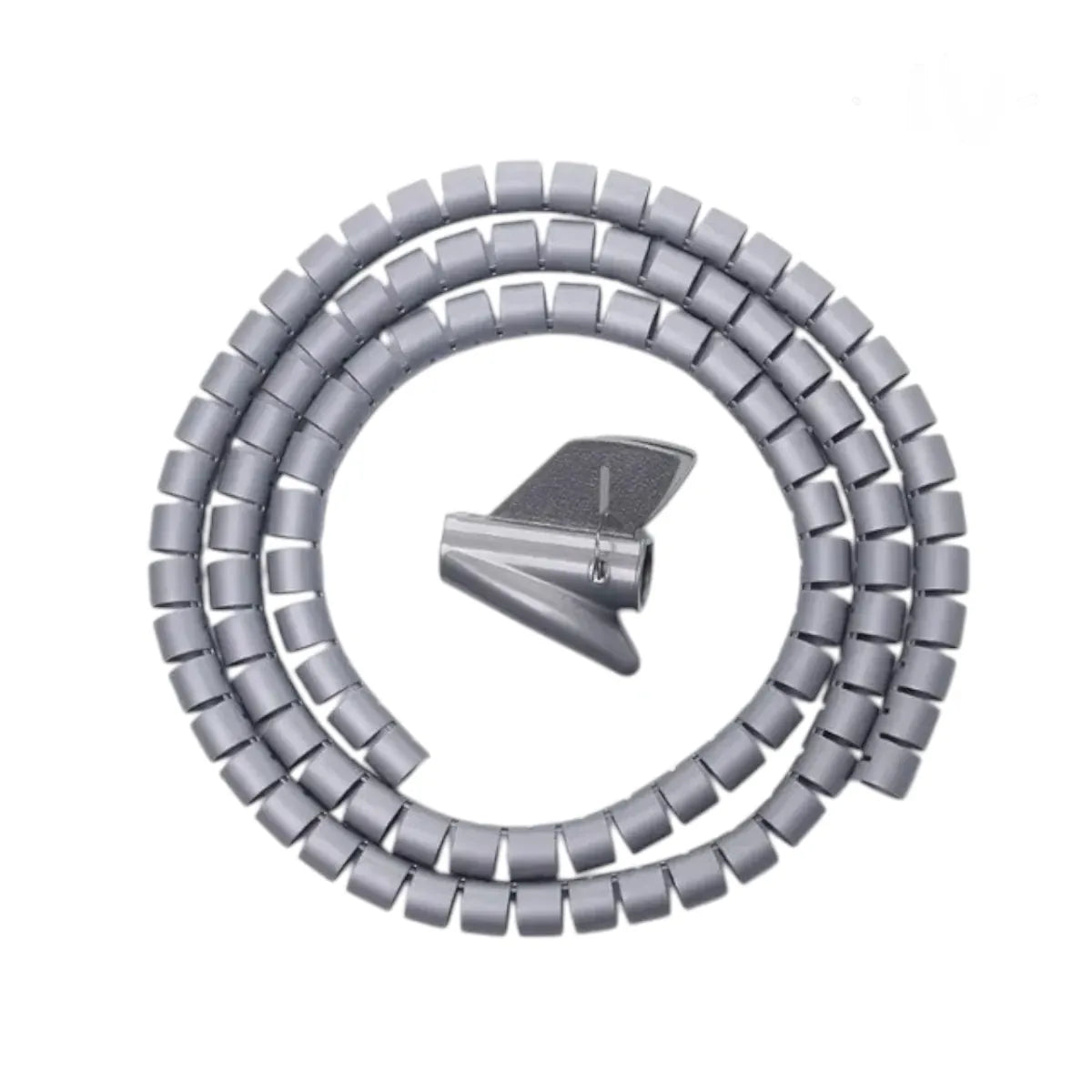 Gaine de câbles Helix Wrap gris de 16mm de diamètre et 1m de longueur avec son feed clip de guidage pour le rangement invisible de câbles.
