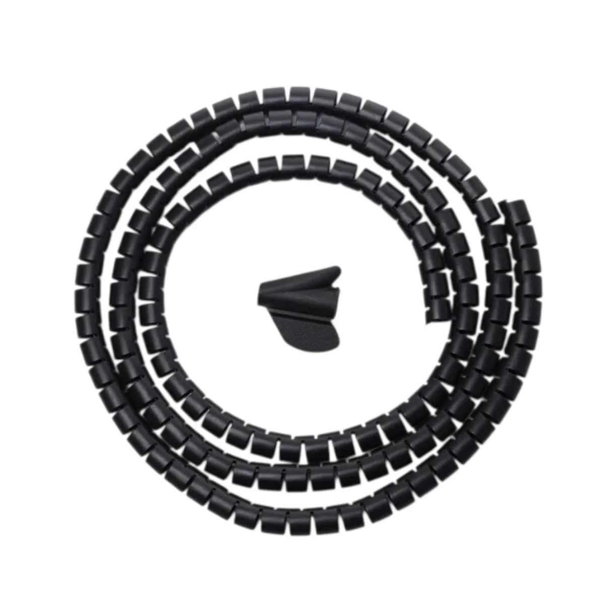 Gaine de câbles Helix Wrap noire de 10mm de diamètre et 2m de longueur avec son feed clip de guidage pour le rangement invisible de câbles.