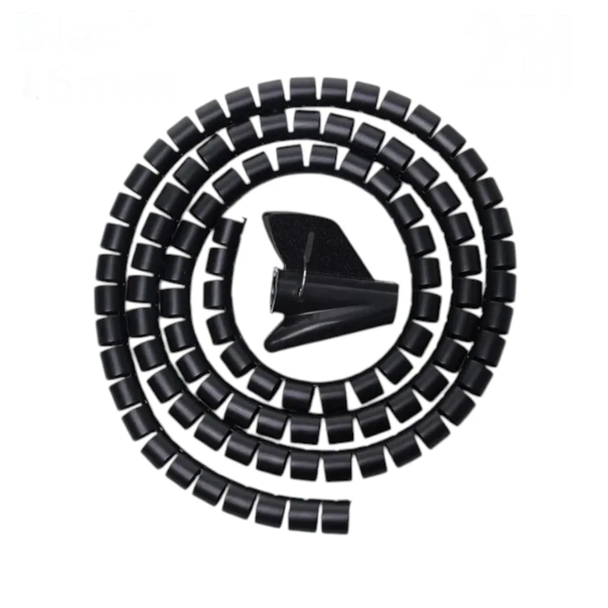 Gaine de câbles Helix Wrap noire de 16mm de diamètre et 2m de longueur avec son feed clip de guidage pour le rangement invisible de câbles.