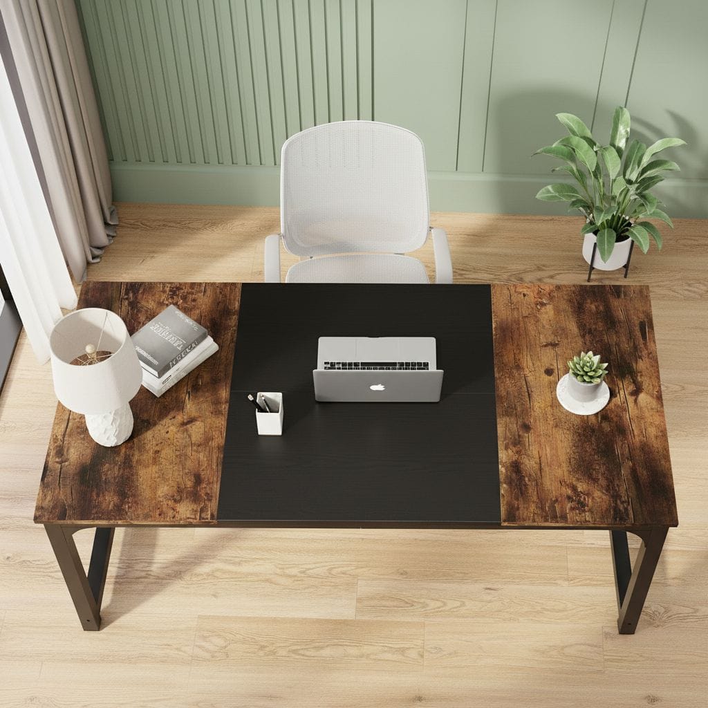 Grand Bureau en Bois 180 cm - Station de Travail Professionnelle Design Industriel