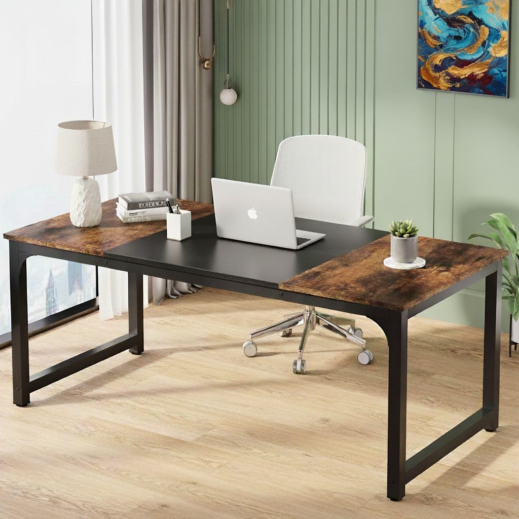 Grand Bureau en Bois 180 cm - Station de Travail Professionnelle Design Industriel