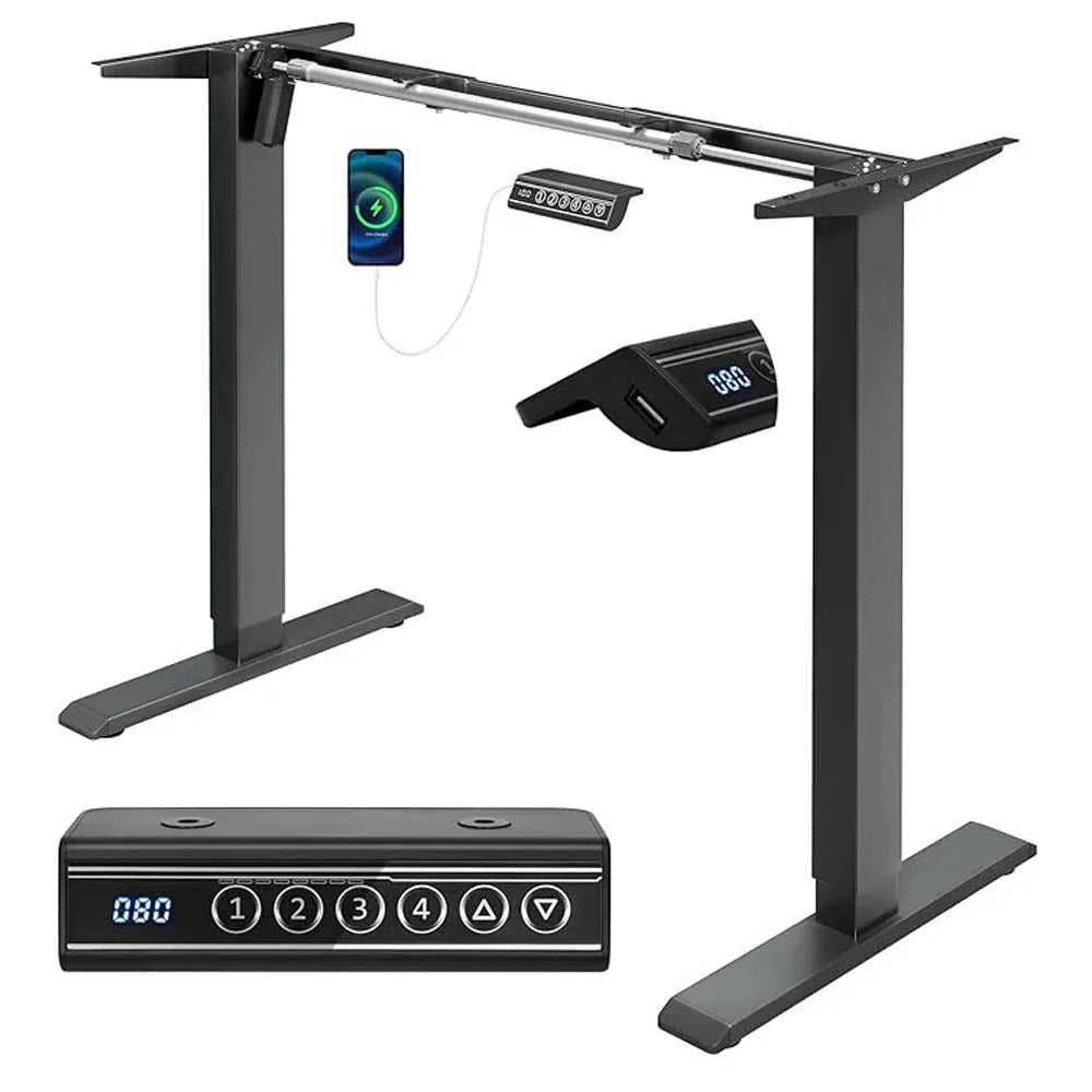 Gris Cadre Bureau Assis Debout Électrique Réglable en Hauteur avec Port USB (livré sans table)