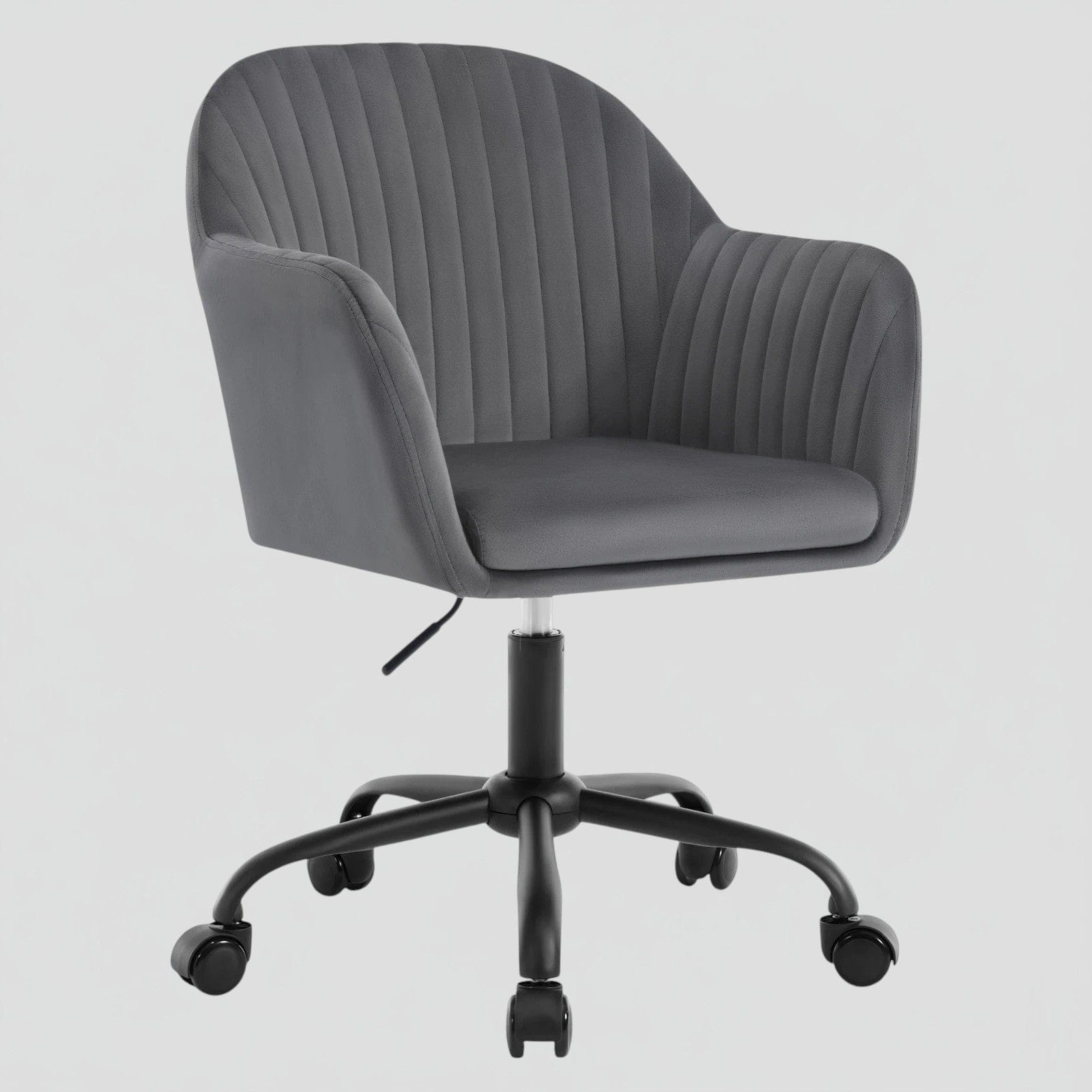 Gris Chaise de Bureau Ergonomique en Velours avec Accoudoirs et Roulettes