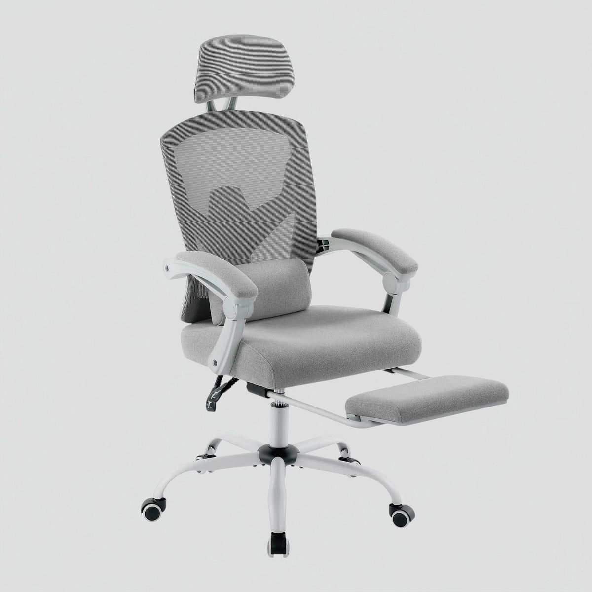 Gris clair Chaise Ergonomique de Bureau avec Repose-Pieds Rétractable - Support Lombaire Réglable