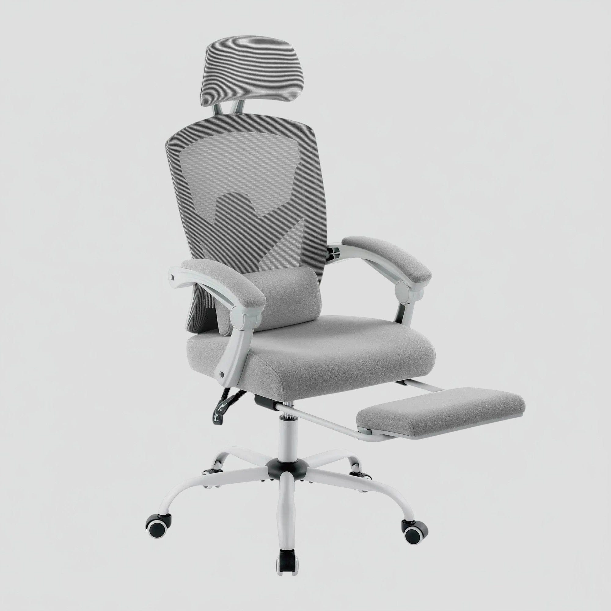 Gris clair Chaise Ergonomique de Bureau avec Repose-Pieds Rétractable - Support Lombaire Réglable