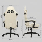 Schéma technique de dimensions de la chaise gaming GTPLAYER (vue de dos et de côté), incluant les haut-parleurs Bluetooth et les mesures en centimètres.