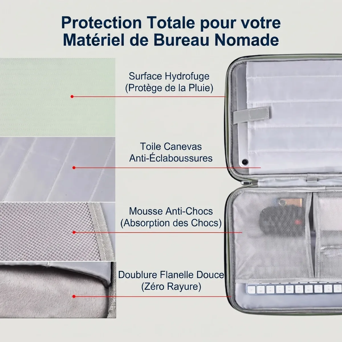 Infographie de la protection antichoc 4 couches de la housse pour macbook Aero