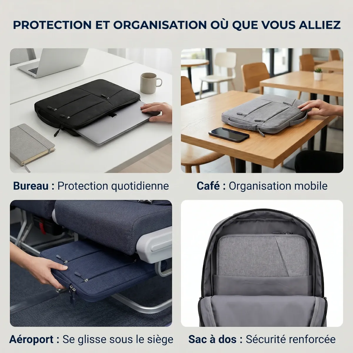 Cas d'utilisation nomade de la housse macbook Cova en déplacement