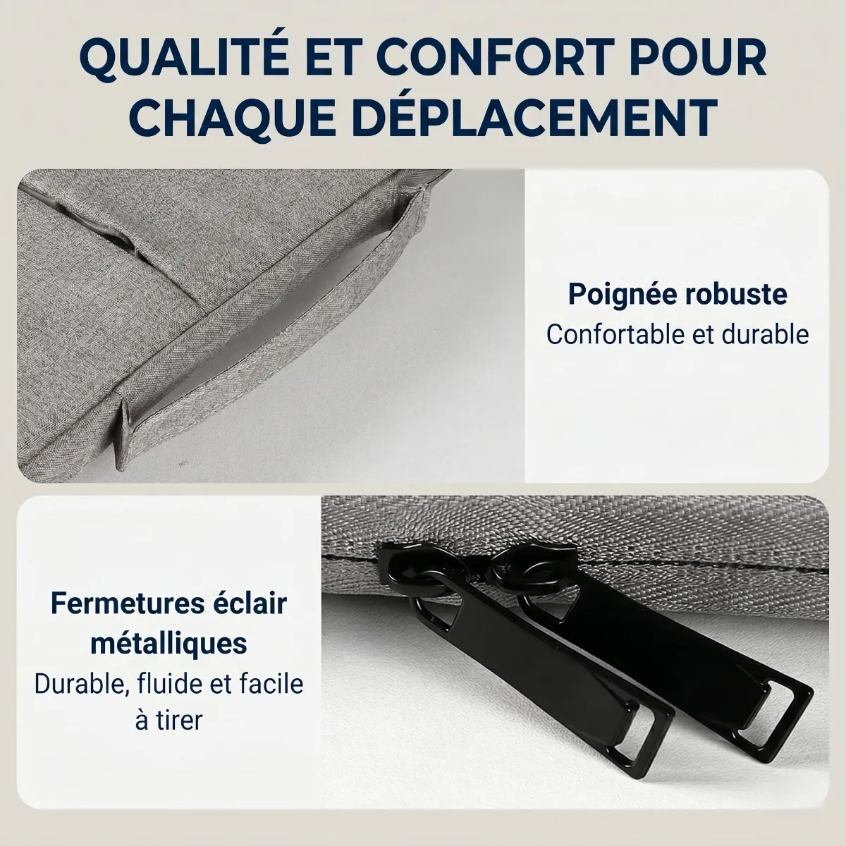 Finitions premium avec poignée ergonomique et zips de l'étui ordinateur portable Cova