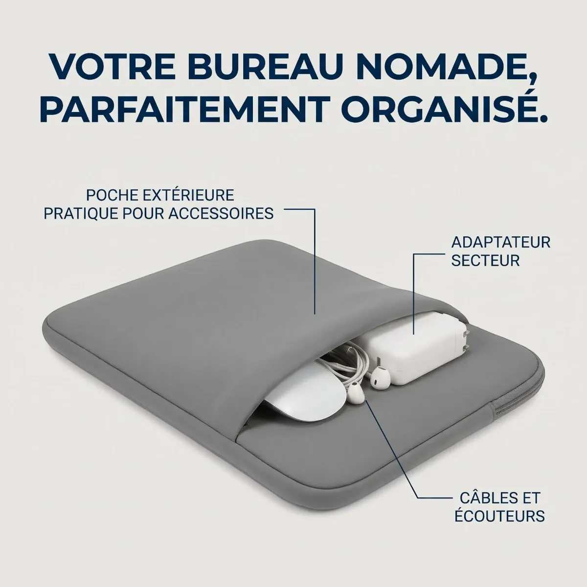 Pochette protection macbook DuetPouch avec rangement accessoires, chargeur et housse fine ordinateur