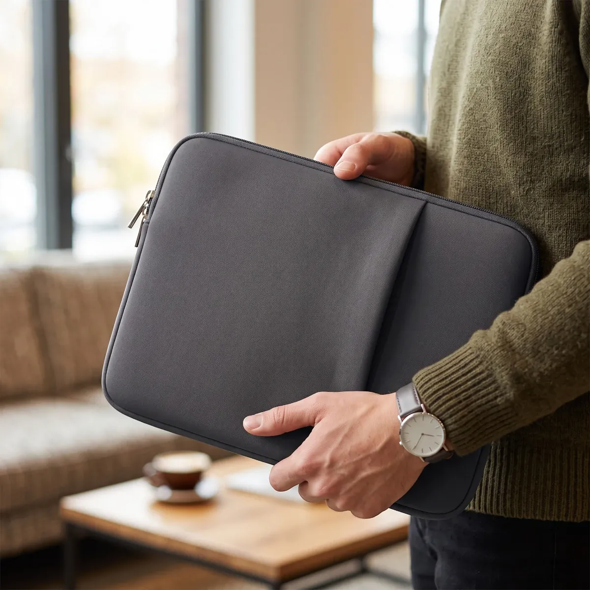 Housse ordinateur DuetPouch tenue à la main, protection nomade ergonomique et bagage professionnel minimaliste