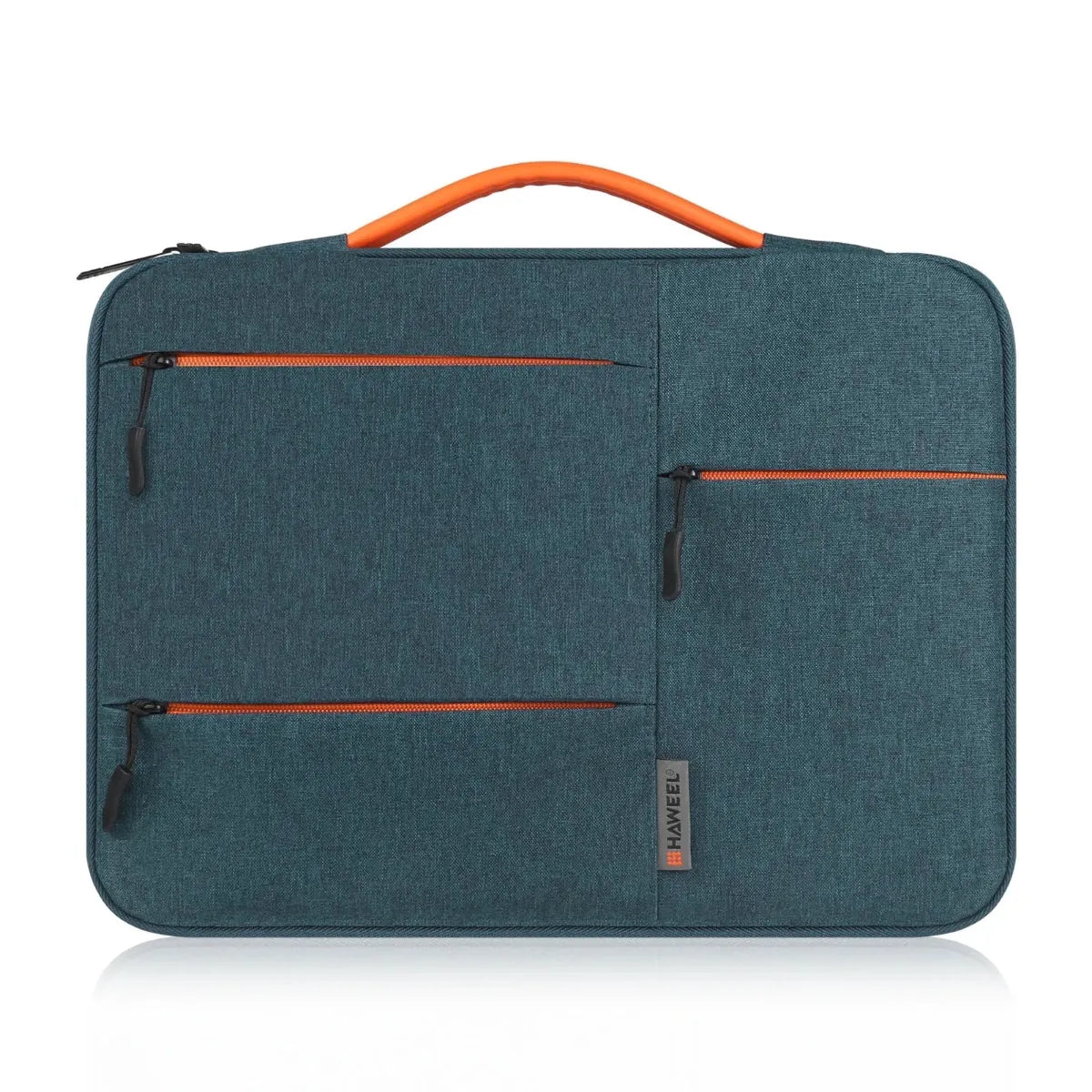 Vue de face de la housse ordinateur Nomad-Stretch bleu canard sur fond blanc