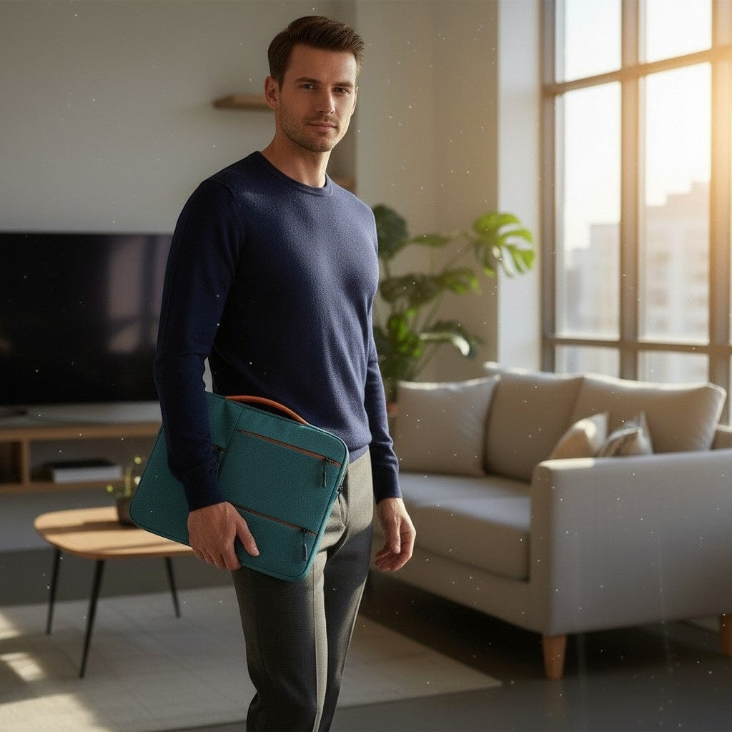 Housse Ordinateur Polyester Imperméable avec Poignée Extensible - 13 à 15 Pouces