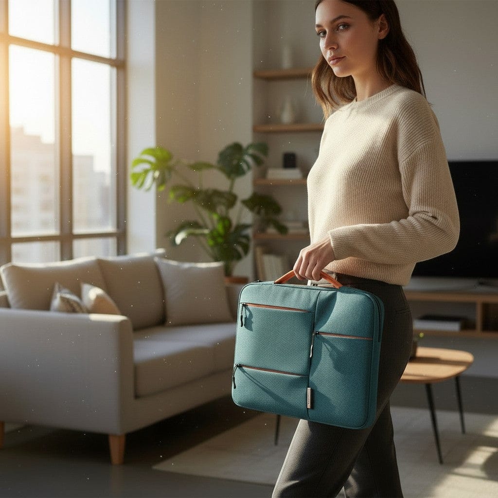 Housse Ordinateur Polyester Imperméable avec Poignée Extensible - 13 à 15 Pouces