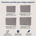 Infographie des dimensions et tailles pour housse ordinateur 13, 14 et 15 pouces SoftArmor pour sac a dos ordi