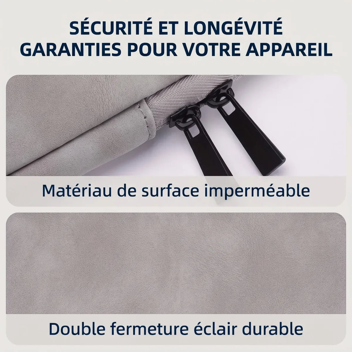Revêtement déperlant et double fermeture éclair de la pochette protection macbook SoftArmor