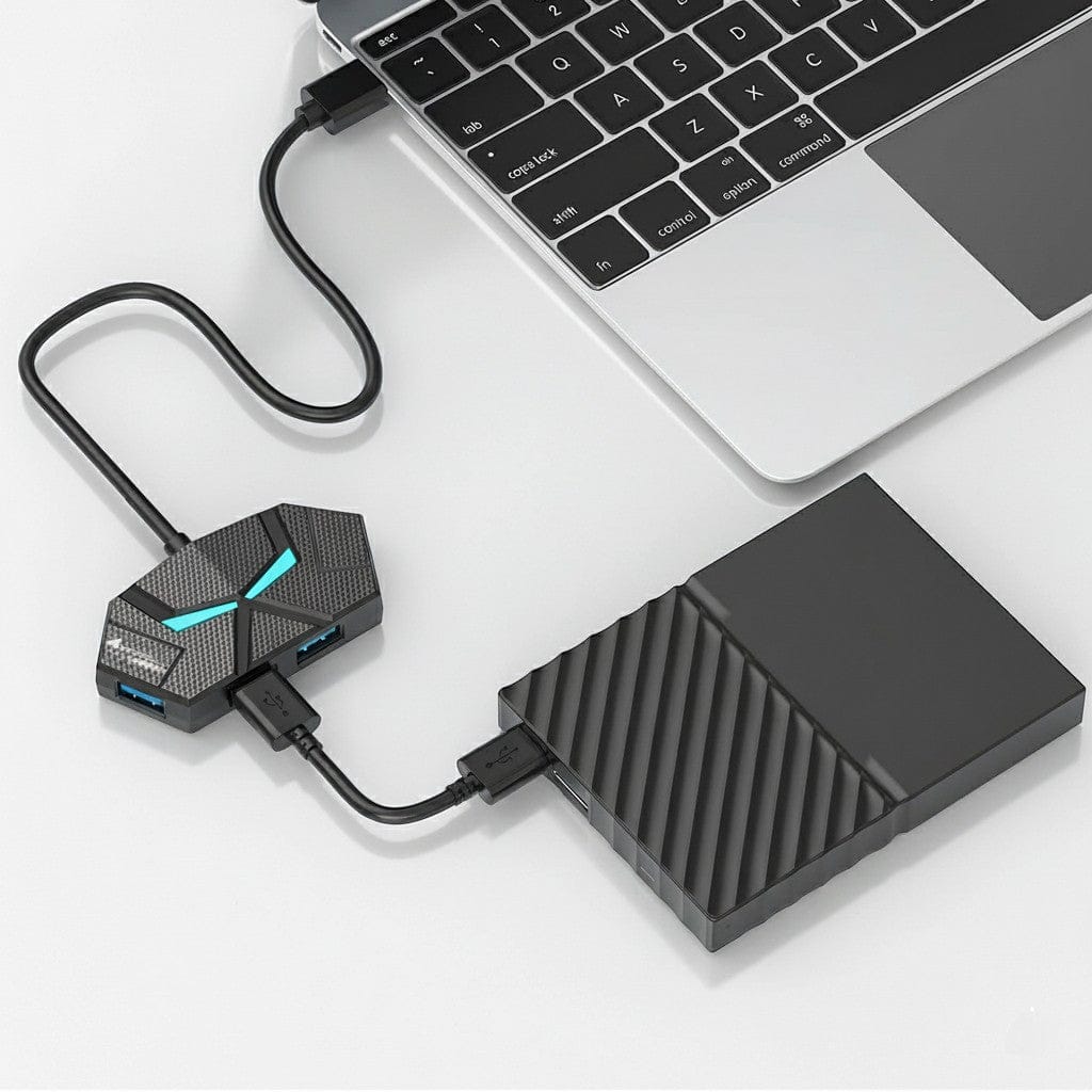 Hub USB 7 Ports 3.0 au Design Hexagonal Futuriste – Éclairage LED RGB & Alimentation Type-C