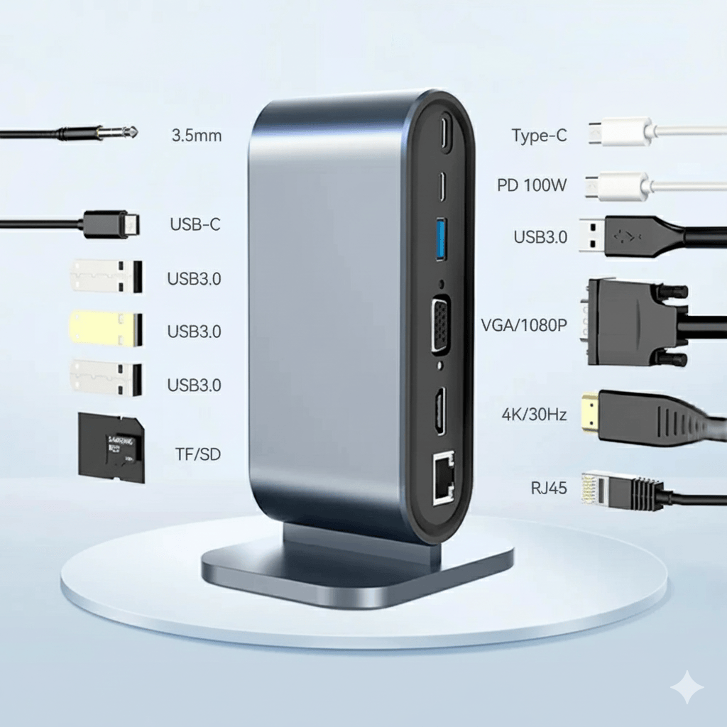 Hub USB-C 12-en-1 aluminium gris espace avec Power Delivery 100W et HDMI 4K