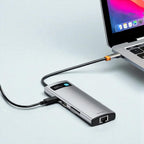 Hub USB-C 8-en-1 Aluminium Gris Sidéral avec Voyant LED - HDMI 4K, USB 3.0, Ethernet, SD/TF & PD 100W