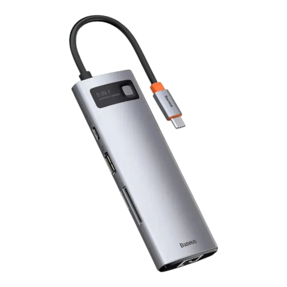 Hub USB-C 8-en-1 Aluminium Gris Sidéral avec Voyant LED - HDMI 4K, USB 3.0, Ethernet, SD/TF & PD 100W