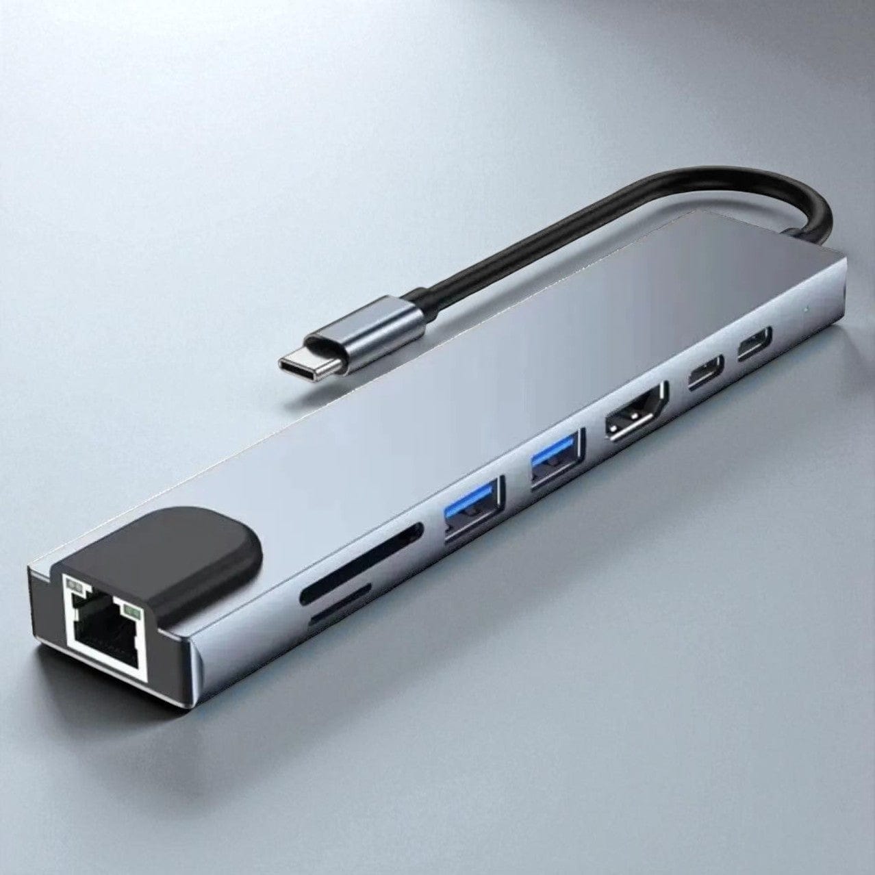 Hub USB-C 8-en-1 Compact en Aluminium Gris Sidéral | HDMI 4K, Ethernet, PD 87W
