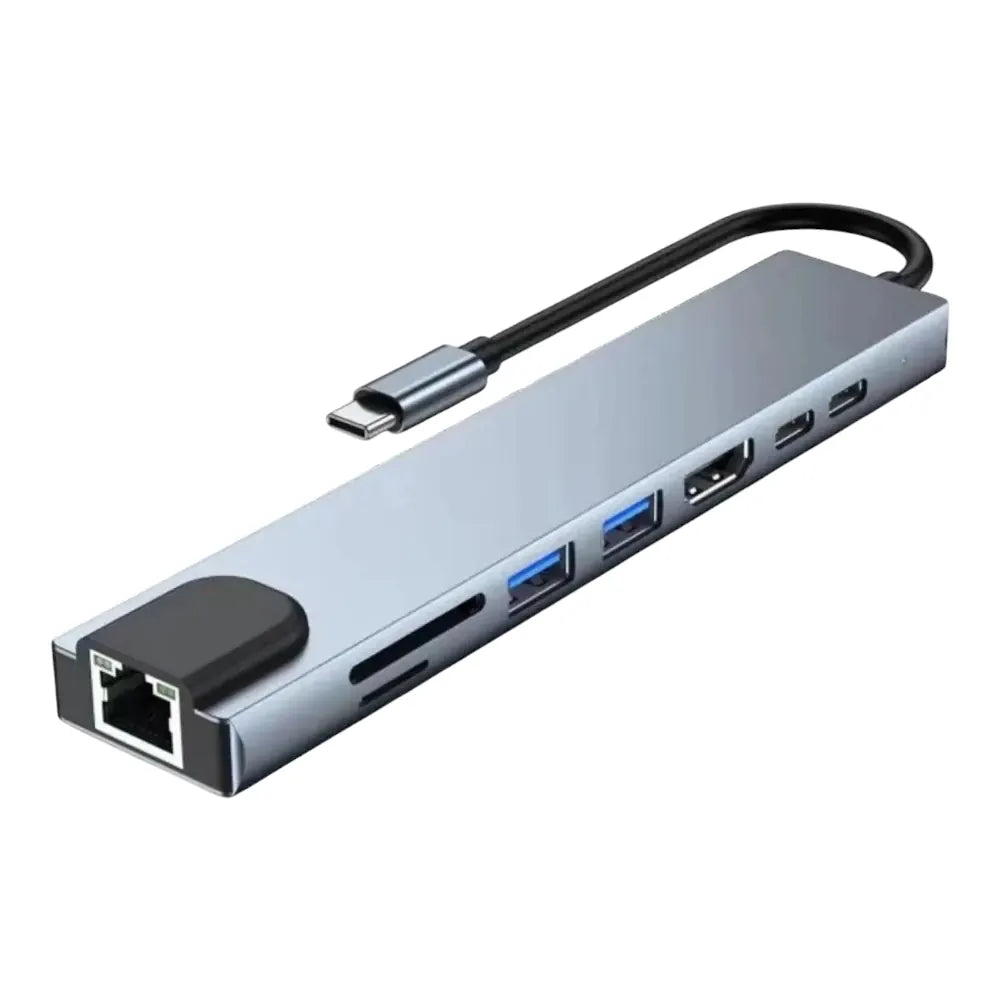 Hub USB-C 8-en-1 Compact en Aluminium Gris Sidéral | HDMI 4K, Ethernet, PD 87W