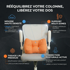 Infographie présentant les zones d'action du Coussin Lombaire Ergonomique Cocon Morpho sur le soutien du rachis et la posture.