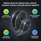 Infographie technique de l'enrouleur de câbles Roll Nexus présentant les avantages du silence visuel et de la dissipation thermique.