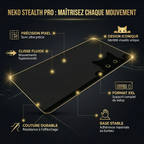 Infographie des caractéristiques techniques du tapis de souris Neko Stealth Pro : précision pixel et base stable.