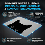 Infographie technique du tapis de souris Shadow Prowl détaillant le tissage micro-texturé et la base antidérapante.