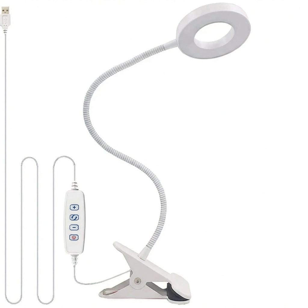 Lampe de bureau Flexis blanche articulée avec éclairage LED circulaire pour une précision visuelle optimale.