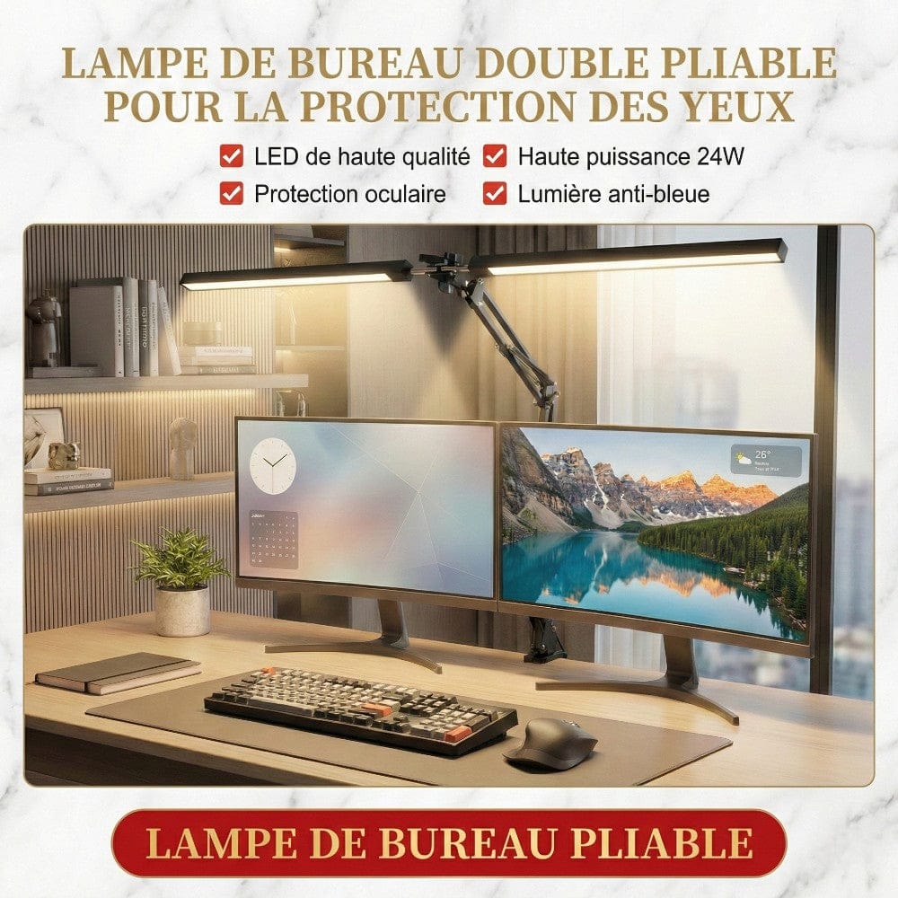 Lampe de Bureau Luxia pliable 24W haute puissance avec technologie de protection oculaire et éclairage anti-lumière bleue.