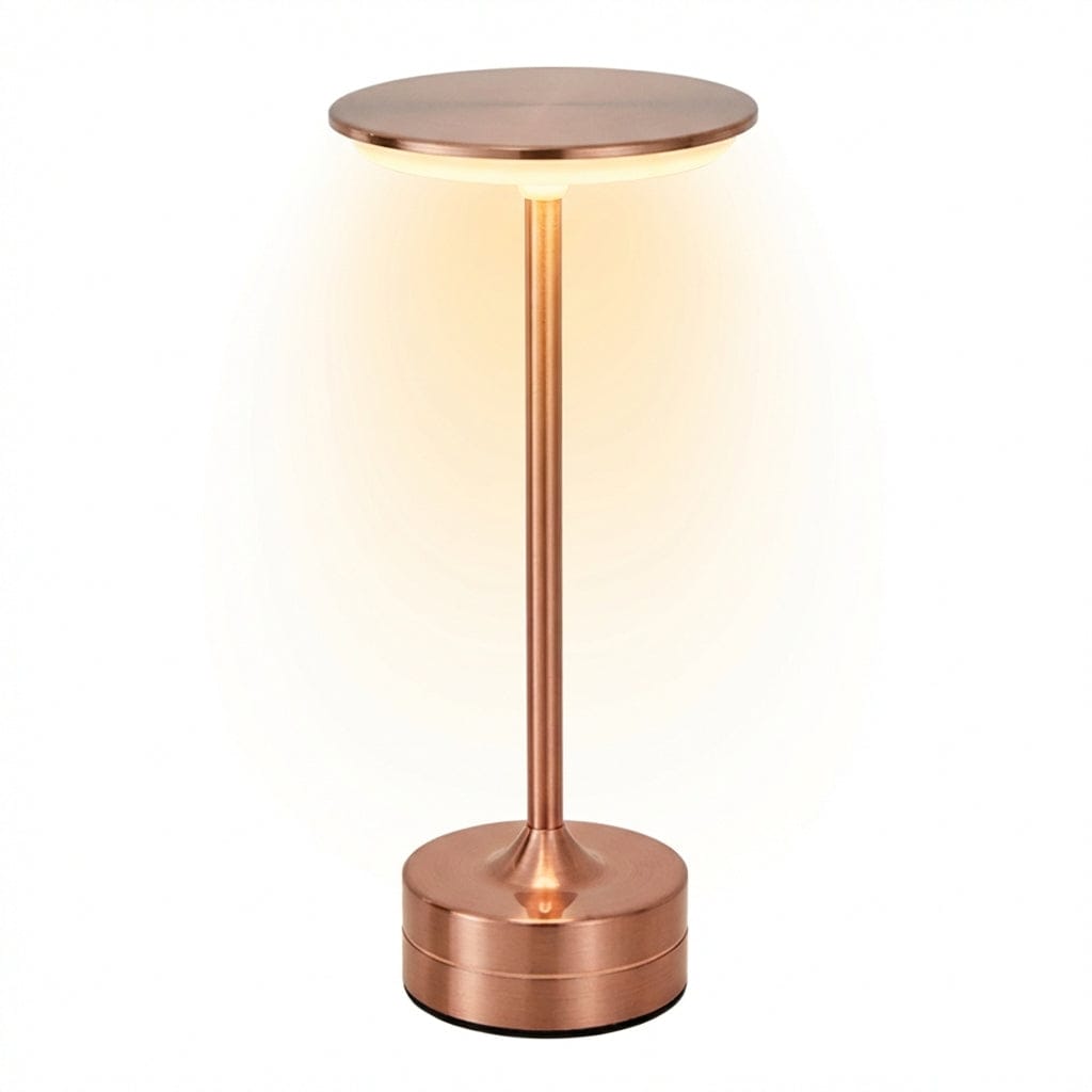 Lampe de bureau LUXOR Éclat Précieux version cuivre rose avec éclairage LED ajustable.