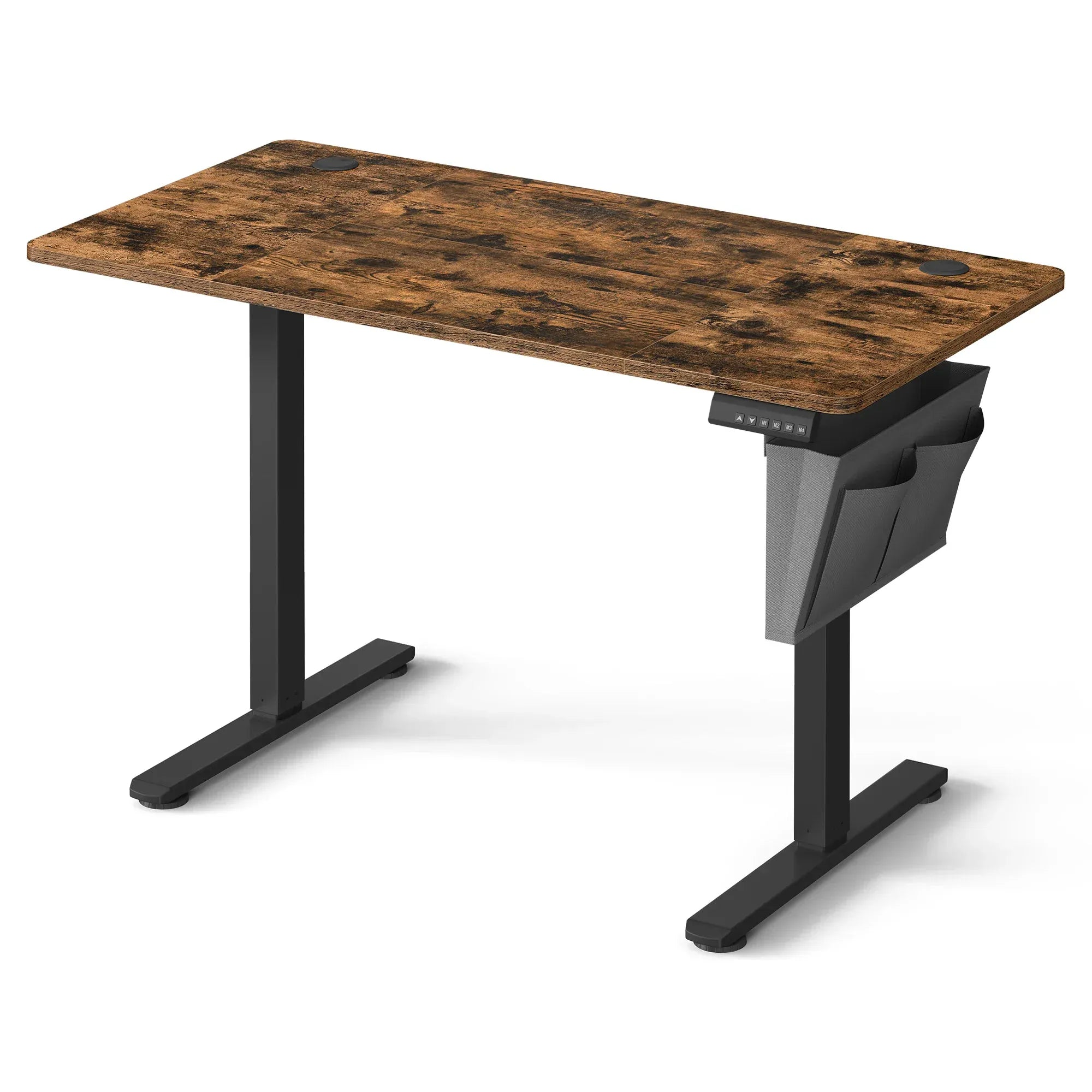 Marron Bureau Assis Debout Électrique 120x60cm avec Porte Documents Latéral - Hauteur Réglable 72-120cm