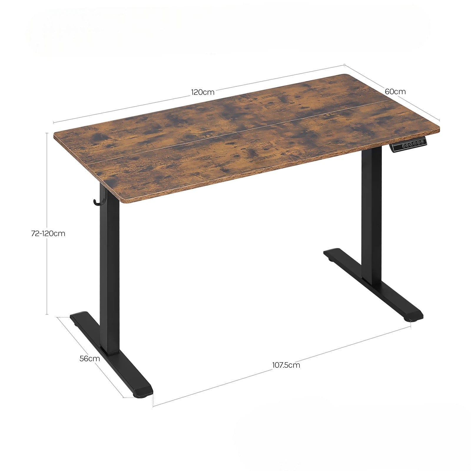 Marron Bureau Assis Debout Électrique Réglable en Hauteur avec Port USB, Fonction Mémoire et Porte Casque Latéral