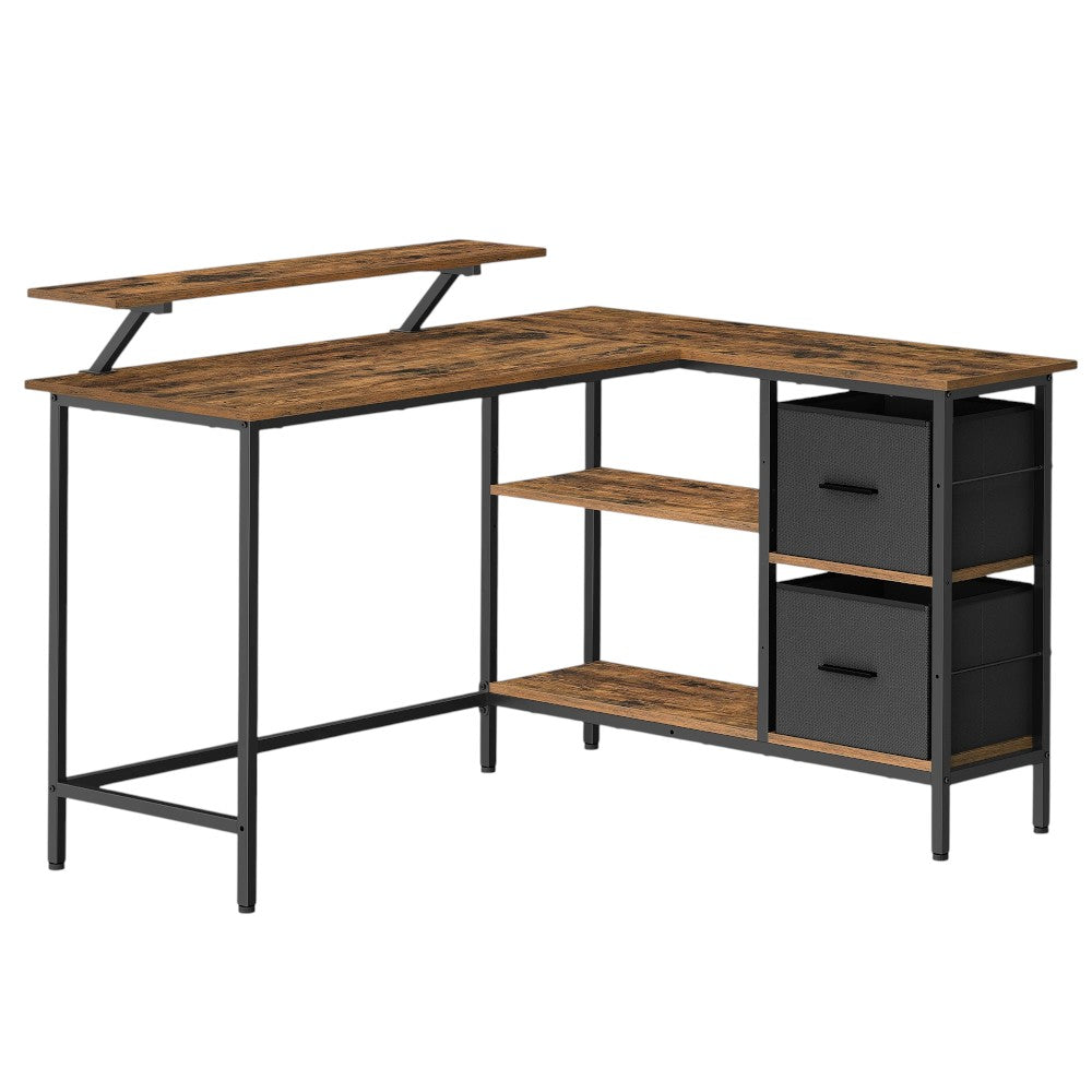 Marron Bureau d'Angle avec Rangements et Support Écran Ergonomique - Configuration en L Réversible