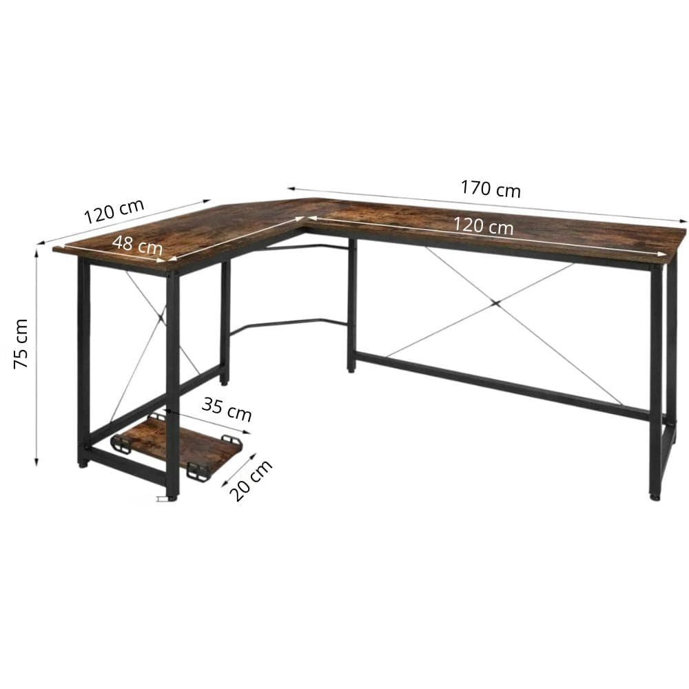 Marron Bureau d'Angle en L 170cm - Station de Travail Gaming et Télétravail