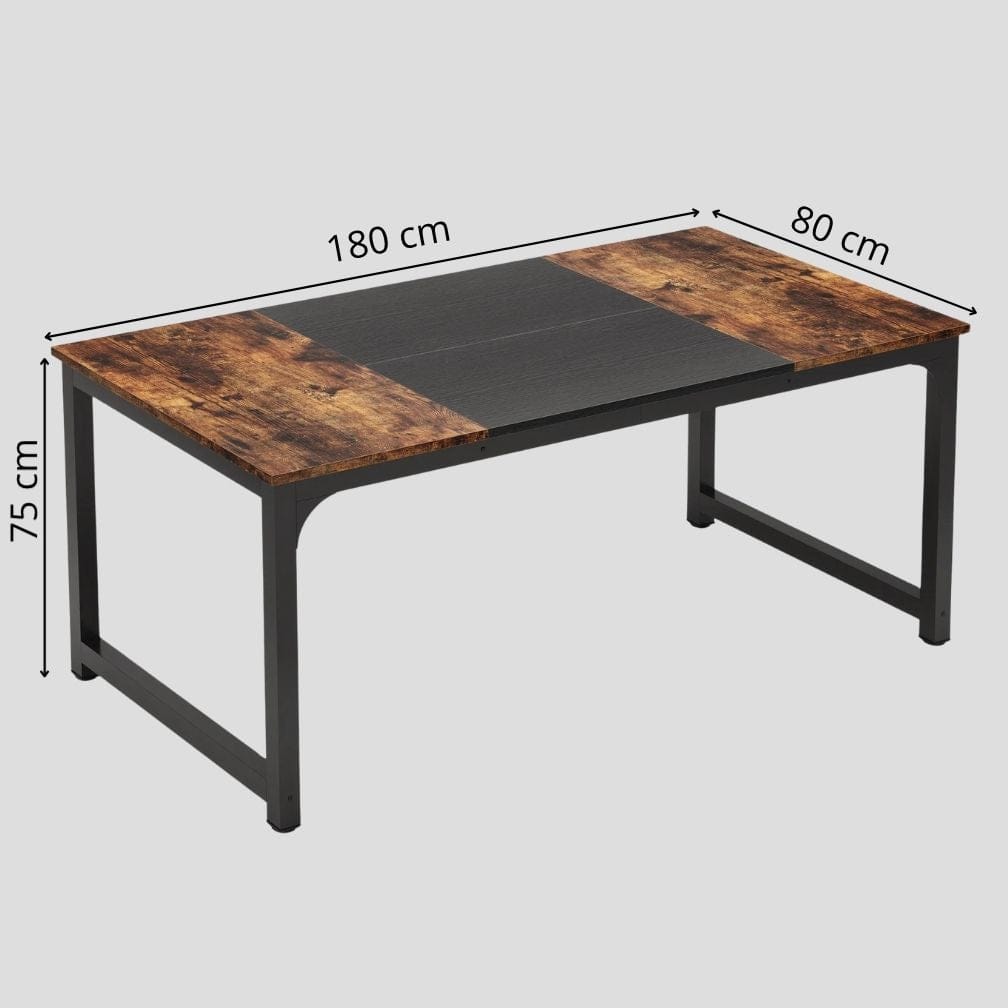 Marron Grand Bureau en Bois 180 cm - Station de Travail Professionnelle Design Industriel