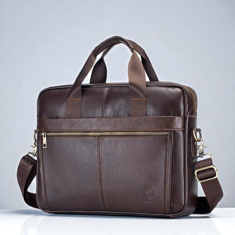 Marron Sacoche Ordinateur Pour Homme Design Professionnel - Sac en Cuir Véritable 15,6 pouces