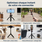Mini trépied télescopique 3-en-1 rouge utilisé comme perche selfie pour vlogging mobile