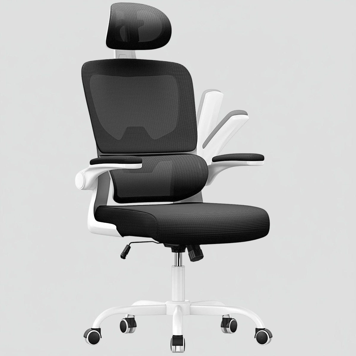 Noir-Blanc Chaise Ergonomique de Bureau avec Accoudoirs Rabattables et Dossier Respirant Réglable en Hauteur