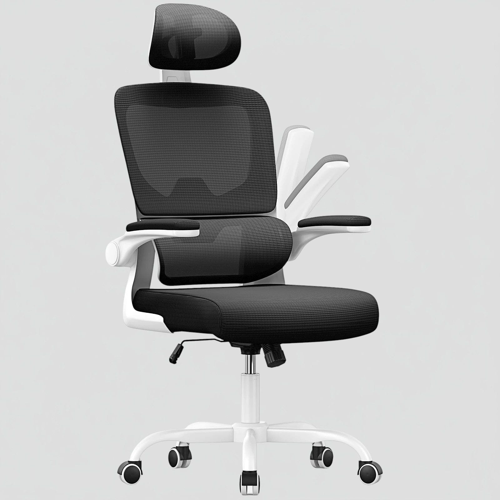 Noir-Blanc Chaise Ergonomique de Bureau avec Accoudoirs Rabattables et Dossier Respirant Réglable en Hauteur