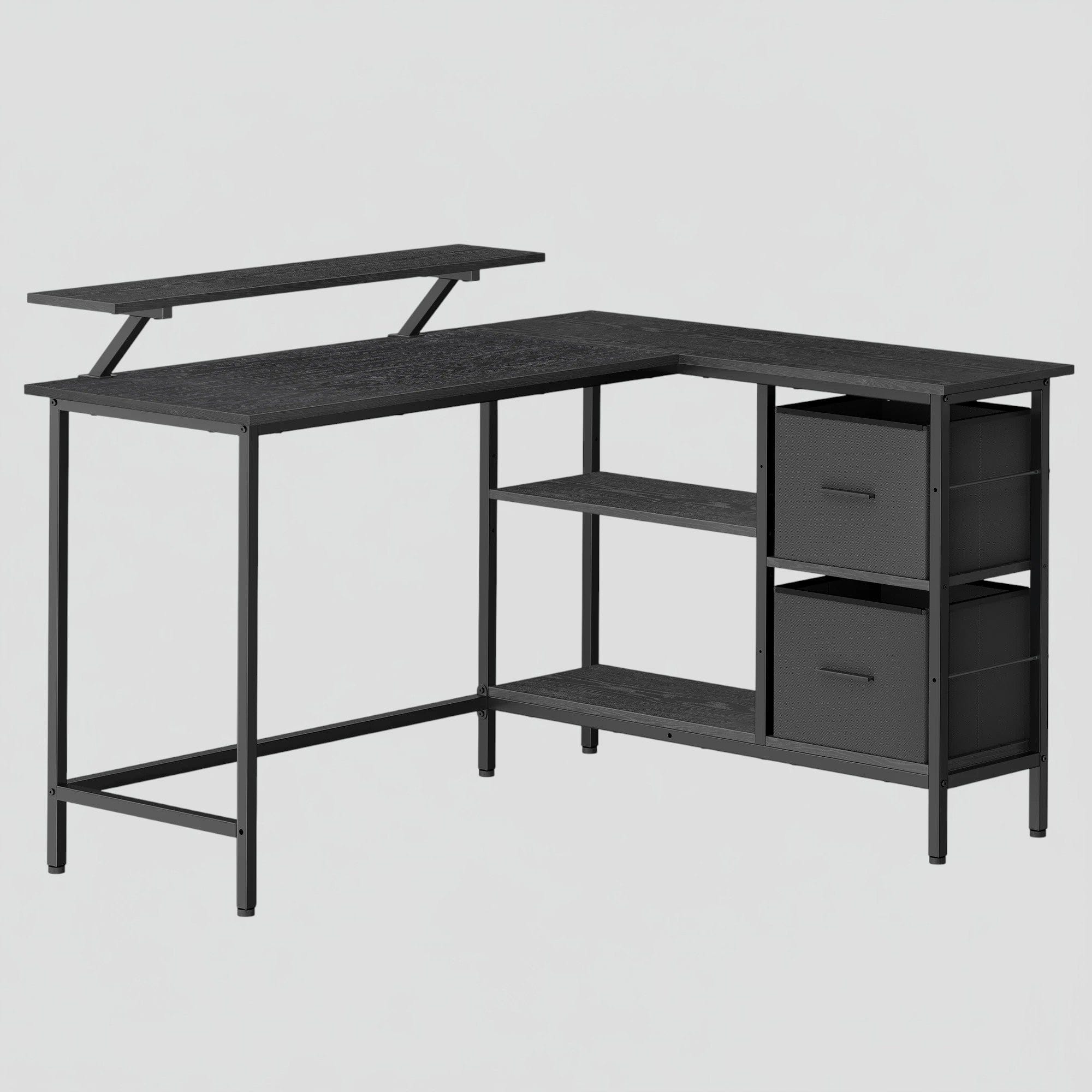 Noir Bureau d'Angle avec Rangements et Support Écran Ergonomique - Configuration en L Réversible