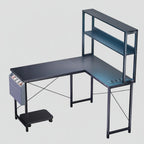 Noir Bureau d'Angle en L 148 cm avec Éclairage LED RGB et Rangements Intégrés