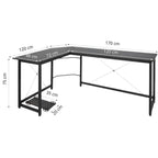 Noir Bureau d'Angle en L 170cm - Station de Travail Gaming et Télétravail