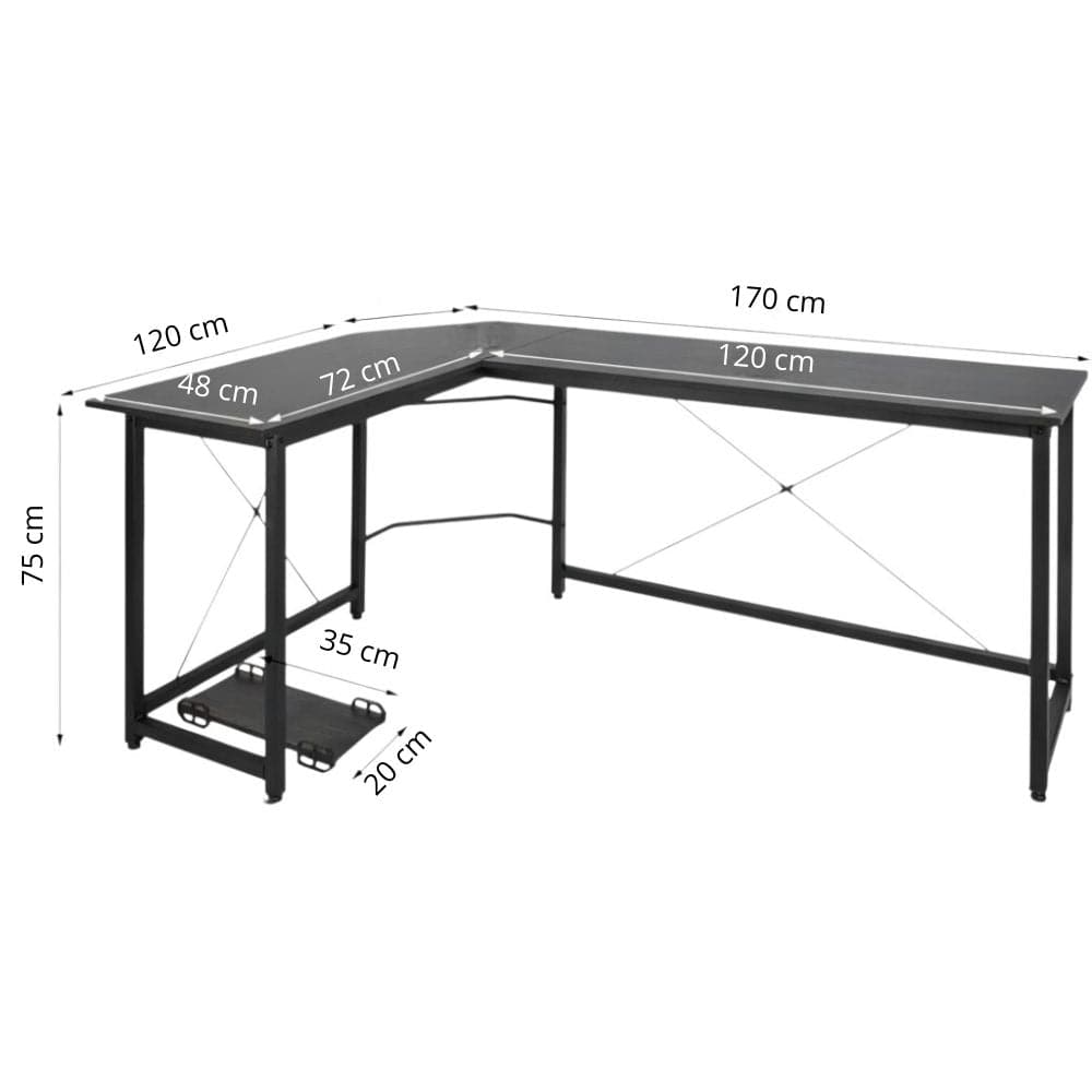 Noir Bureau d'Angle en L 170cm - Station de Travail Gaming et Télétravail