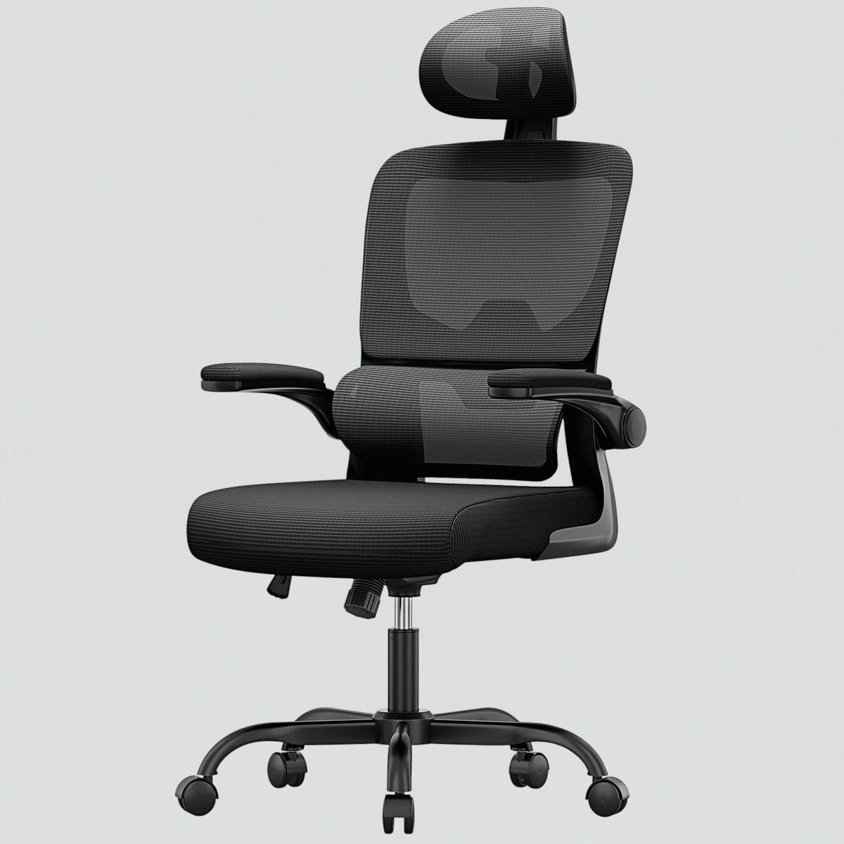 Noir Chaise Ergonomique de Bureau avec Accoudoirs Rabattables et Dossier Respirant Réglable en Hauteur