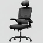 Noir Chaise Ergonomique de Bureau avec Accoudoirs Rabattables et Dossier Respirant Réglable en Hauteur