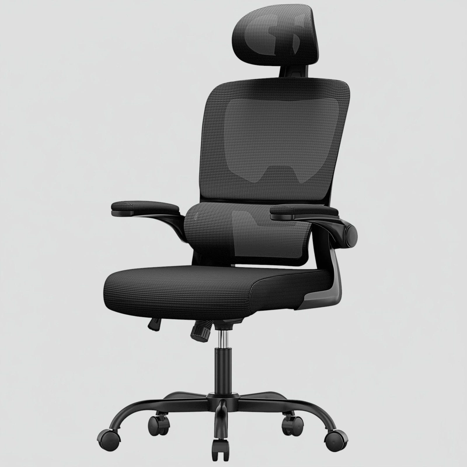 Noir Chaise Ergonomique de Bureau avec Accoudoirs Rabattables et Dossier Respirant Réglable en Hauteur